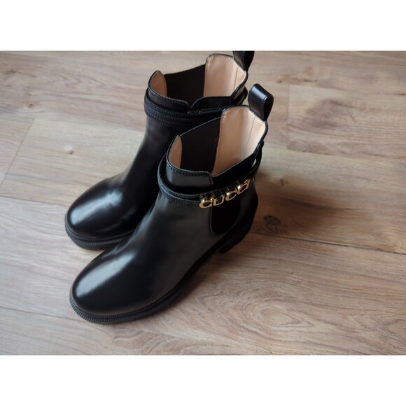 Gucci Trip Signature Logo Leather Chelsea Combat Ankle Heeled Boots Womens 38 - Picture 11 of 16